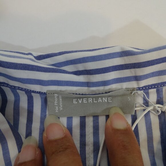 Everlane Woven Cotton PJ Top Women Size S Blue Stripe Button Up Long Sleeve - Picture 6 of 8